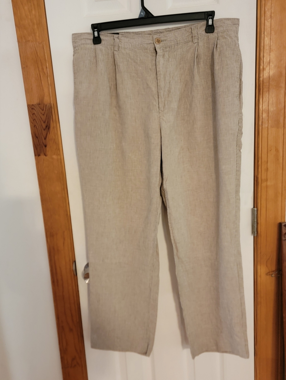 Khaki Houndstooth Lincs David Chu 38x29 Mens Pleated Beige Linen Pants